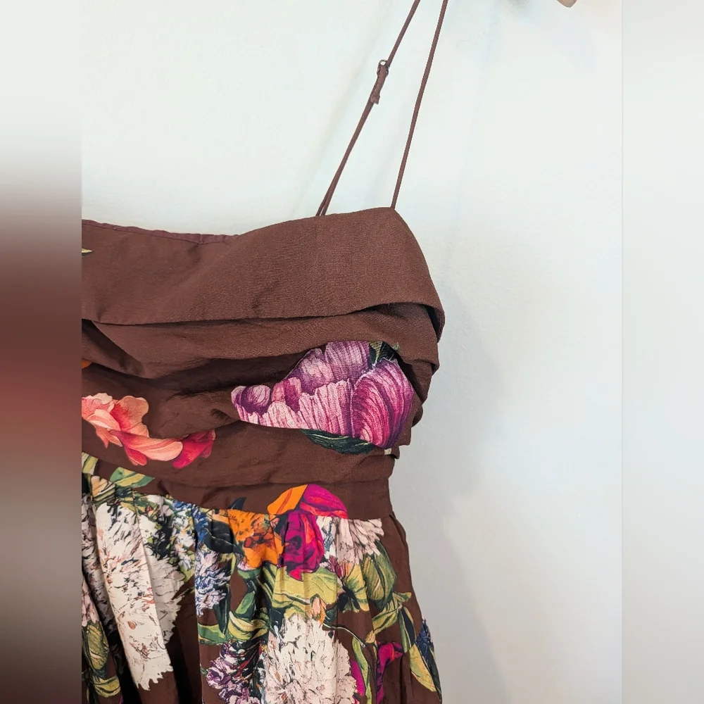 Maeve Floral Brown Mini Dress Size M - Picture 3 of 12